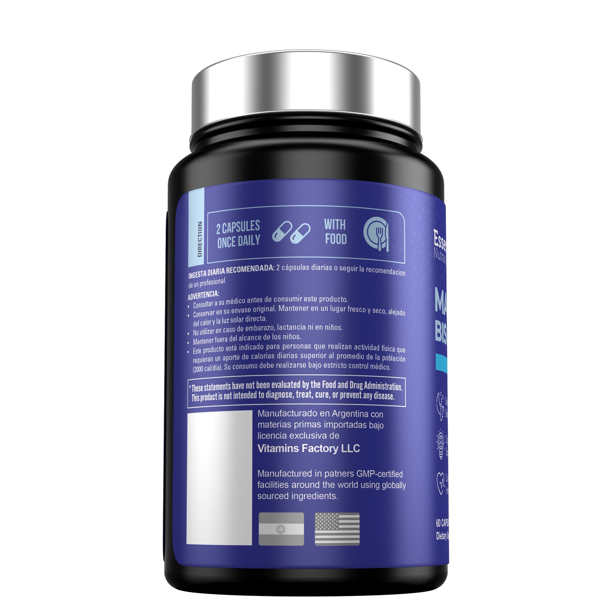 Magnesium Bisglycinate 1000mg lateral informacion nutricional